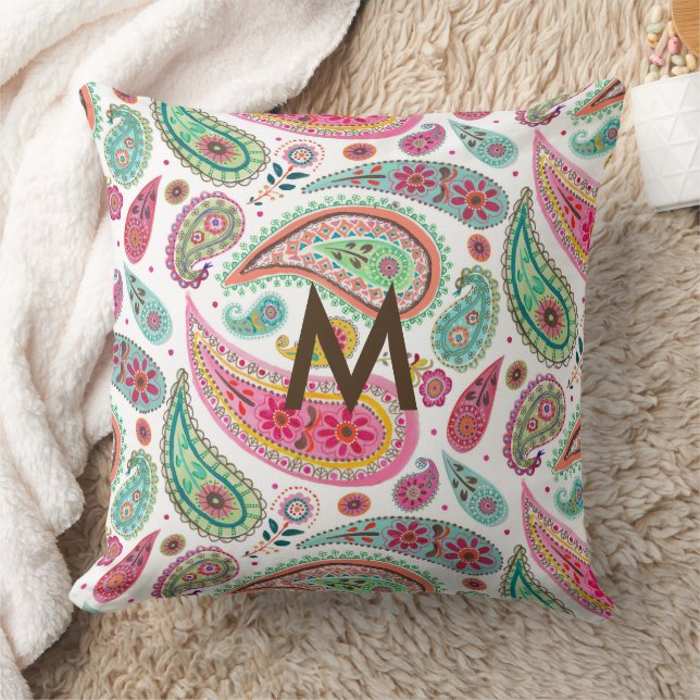 Boho Paisley Multicolor mädchenhaft monogramm Kissen (Decke)