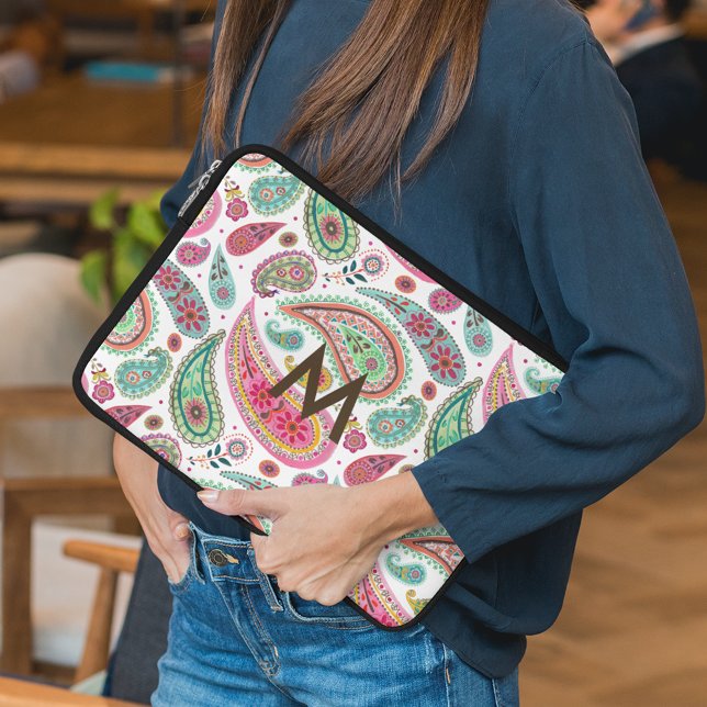 Boho Paisley Multicolor mädchenhaft monogramm Laptopschutzhülle (Von Creator hochgeladen)