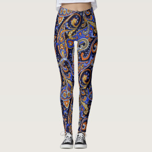 Boho Paisley Print Violet und Black Leggings