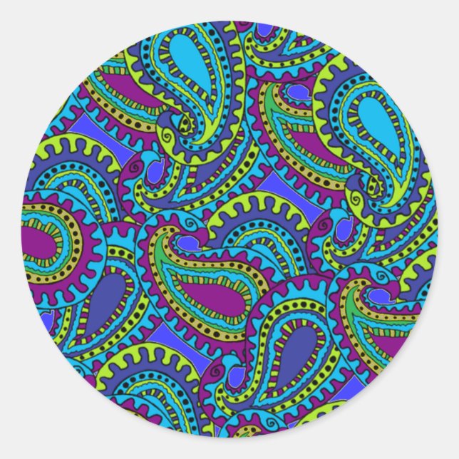 Boho Paisley Runder Aufkleber (Vorderseite)