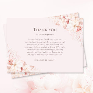 Boho Pale Pink Roses Wedding Dankeskarte