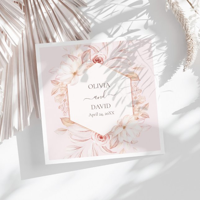 Boho Pale Pink Roses Wedding Napkins Serviette (Boho Pale Pink Roses Wedding Napkins on a sunny white table.)