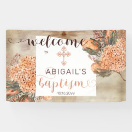 Boho Palm Blätter Hydrangeas Girl Baptisse Willkom Banner