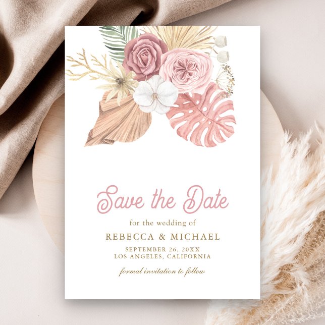 Boho Palm Dusty Pink Roses Wedding Save The Date (Von Creator hochgeladen)