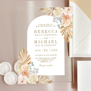 Boho Palm Erdige Staubige Florale Hochzeitsbogen-H Acryleinladungen