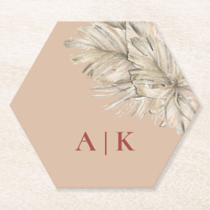 Boho Palm Hexagon Blush Mit Monogramm Untersetzer