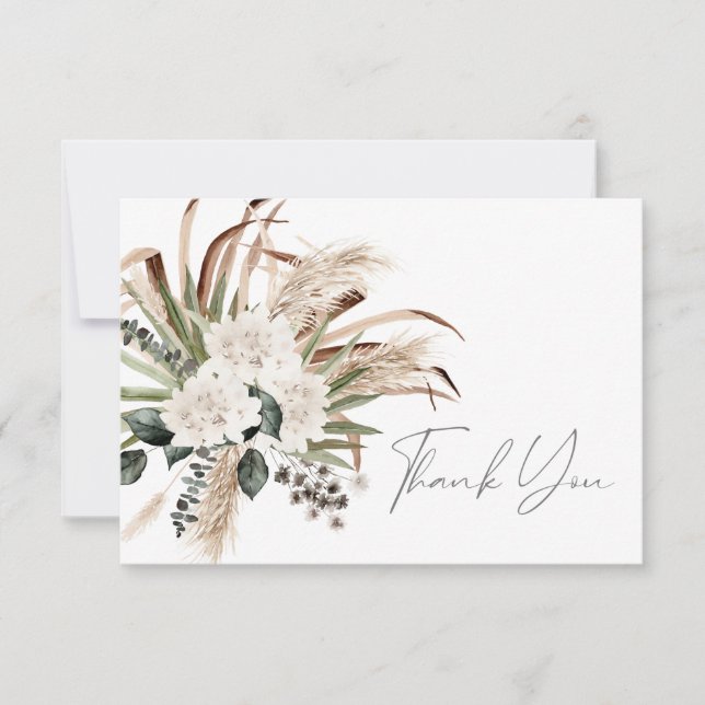 Boho Palm Leaf Eukalyptus & Beige Floral Dankeskarte (Vorderseite)