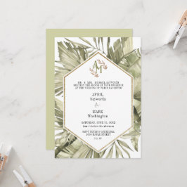 Boho Palm Leaf Greenery Monogram Wedding Einladung
