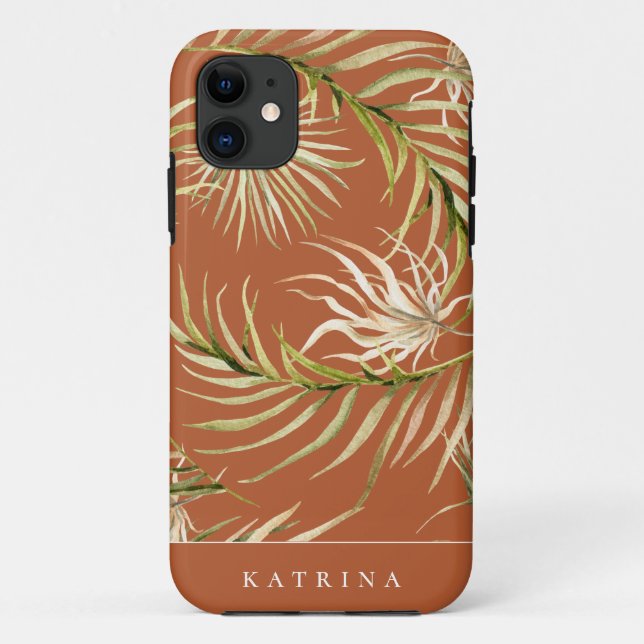 Boho Palm Leaf Muster Burnt Orange Case-Mate iPhone Hülle (Rückseite)
