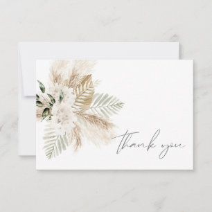 Boho Palm Leaf & Pampas Grass & Beige Floral Dankeskarte