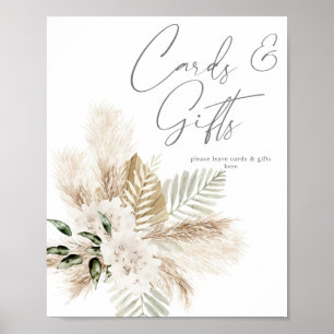 Boho Palm Pampas & Beige Blumenkarten & Geschenke Poster