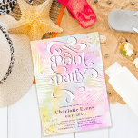 Boho Palm Spaß Pool Party Skript-Wirbel Sweet 16 Einladung<br><div class="desc">Schwimmen und tauchen Sie in den Sommer mit unserer Wasserfarbe Regenbogen Gefälle Sweet 16 Sommereinladung. Die Wirbel des Poolskripts fügen Ihrem Party eine unterhaltsame und trendige Touch hinzu. Mit pastellrosa lila Regenbogen Aquarell mit Imitaten Gold Glitzer Konfetti und tropischen weißen Palmen Blätter.</div>