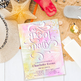 Boho Palm Spaß Pool Party Skript-Wirbel Sweet 16 Einladung