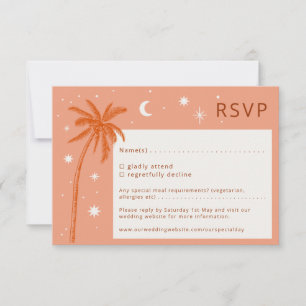 Boho Palm Springs Orange Wedding RSVP Karte