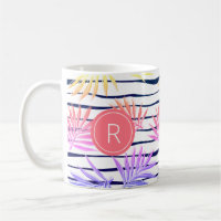 Boho Palm Stripe Muster Monogram Coffee Tasse