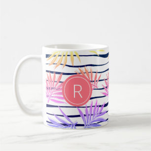 Boho Palm Stripe Muster Monogram Coffee Tasse