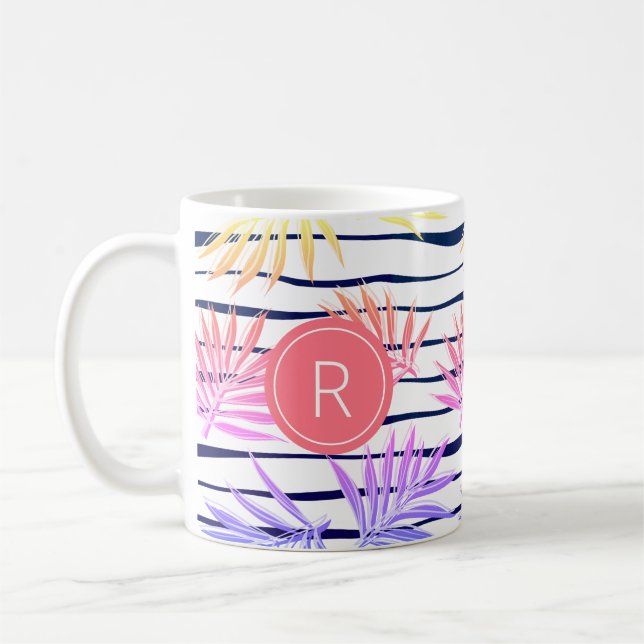 Boho Palm Stripe Muster Monogram Coffee Tasse (Links)