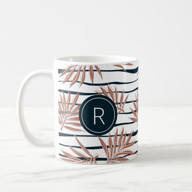 Boho Palm Stripe Muster Monogram Kaffeetasse (Links)
