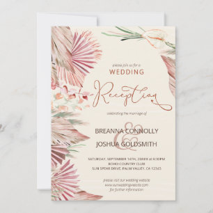 Boho Palm Trockenfoliage Hochzeitsempfang Einladung