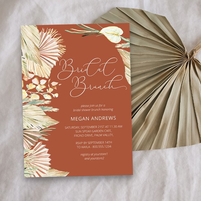 Boho Palm Trockenfolie Terracotta Bridal Brunch Einladung (Bridal Brunch invitation from my Boho Palm Bridal Shower Collection)