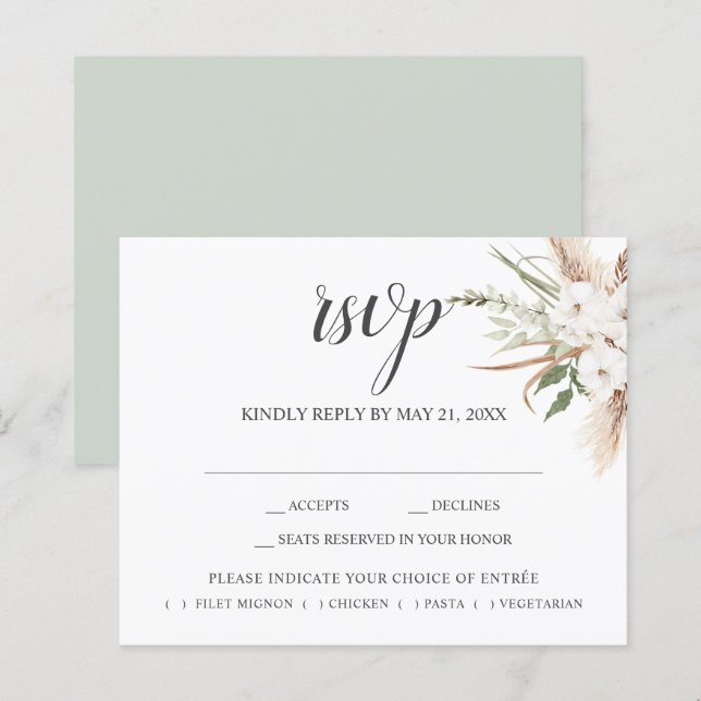 Boho Pampa Grass Blätter Wedding RSVP (Vorne/Hinten)