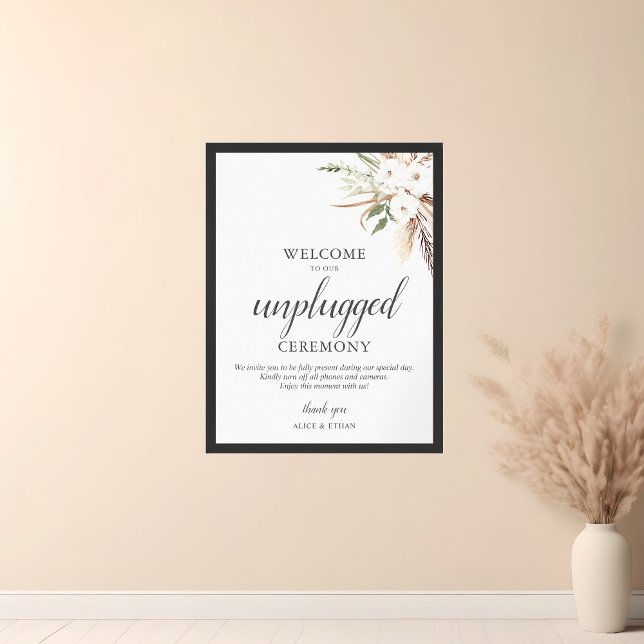 Boho Pampa Grass Greenery Unplugged Wedding Sign Poster (Von Creator hochgeladen)