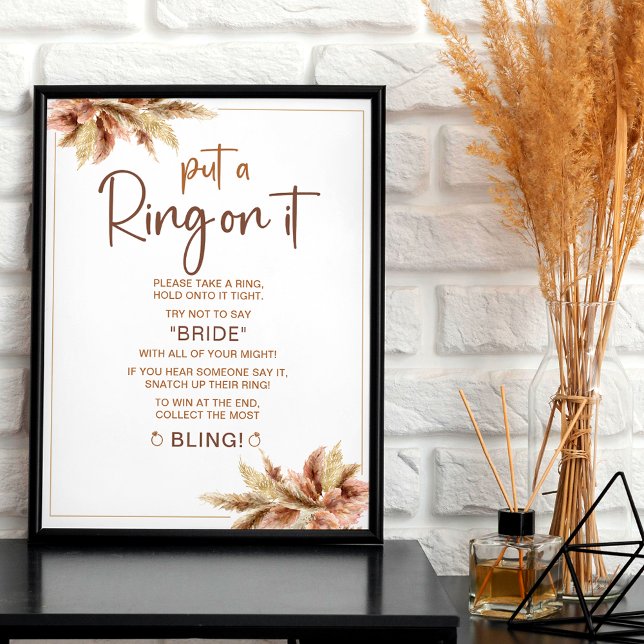 Boho Pampa Grass | Ring Game Brautparty Sign Poster (Von Creator hochgeladen)