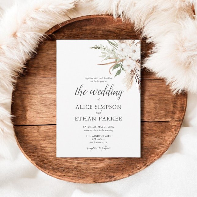 Boho Pampa Grass White Blume Einladung Hochzeit (Von Creator hochgeladen)