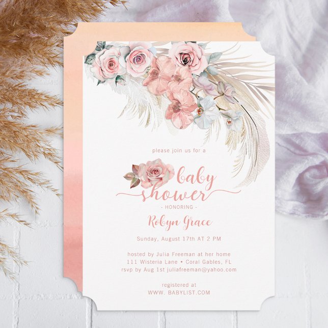 Boho Pampas Baby Dusche einladen Blush Floral Einladung (Boho Floral Baby Shower Invite)