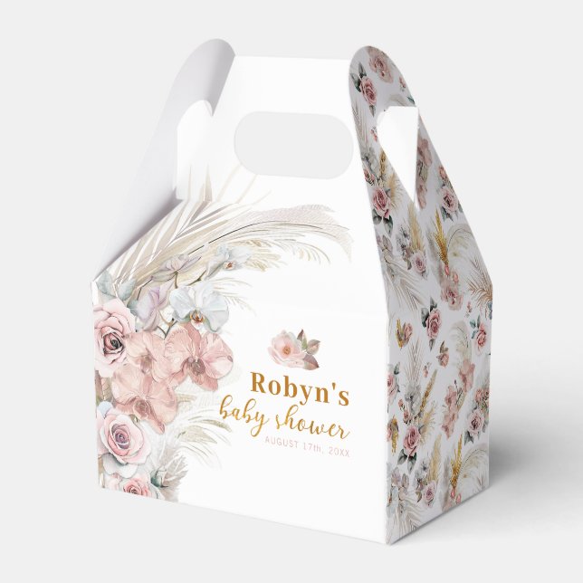 Boho Pampas Baby Dusche Gefallen Box Floral Geschenkschachtel (Vorderseite)