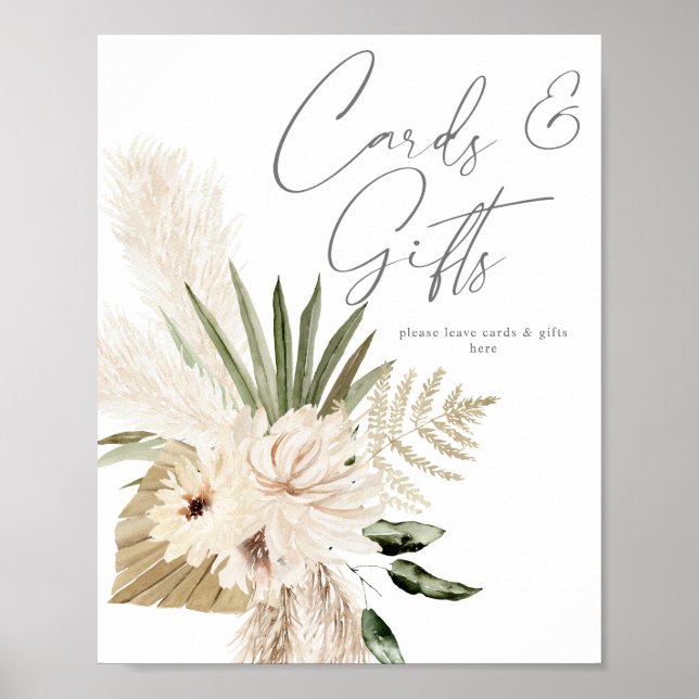 Boho Pampas & Beige Blumenkarten & Geschenke Unter Poster (Vorne)