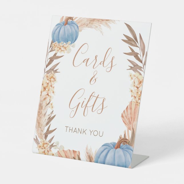 Boho Pampas blue Pumpkin cards & gifts sign Sockelschild (Vorderseite)