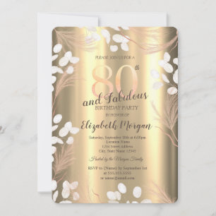 Boho-Pampas-Blumen Gold 80. Geburtstag Einladung