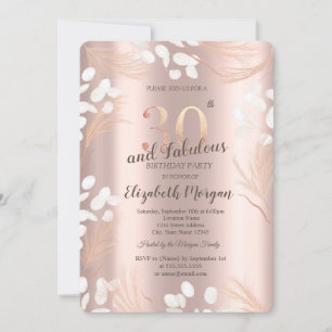 Boho Pampas Blumen Rose Gold 30. Geburtstag Einladung