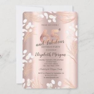 Boho Pampas Blumen Rose Gold 65. Geburtstag Einladung