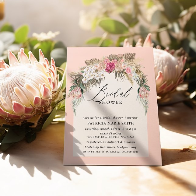 Boho Pampas Blush Brautparty Einladung (Boho Pampas Blush Floral Bridal Shower Invitation)