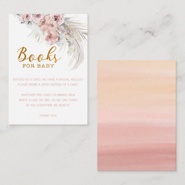 Boho Pampas Books for Baby Card Girl Mitteilungskarte (Vorne/Hinten)