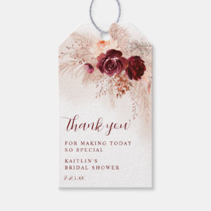 Boho Pampas Brautparty Burgundy Rose Gif Geschenkanhänger