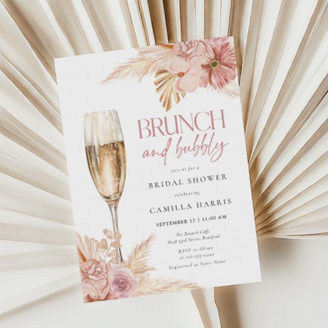 Boho Pampas Brunch Bubbly Bridal Dusche Einladung (Von Creator hochgeladen)