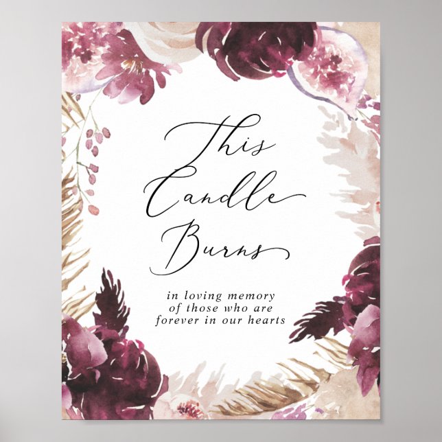 Boho Pampas Candle Burns Memorial Poster (Vorne)