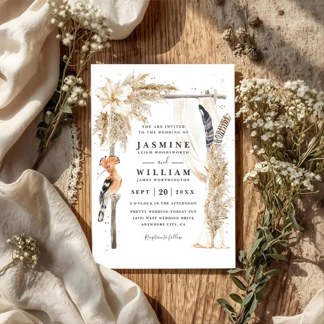 Boho Pampas Canopy Elegant QR Code Wedding Einladung (Von Creator hochgeladen)