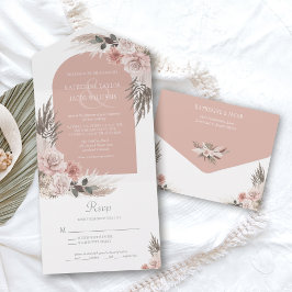 Boho Pampas Dusty Pink Floral Wedding All In One Einladung