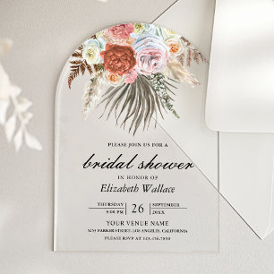 Boho Pampas Earthy Floral Terrakotta Brautparty Acryleinladungen