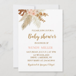 Boho Pampas Floral Babyparty-Einladung Einladung