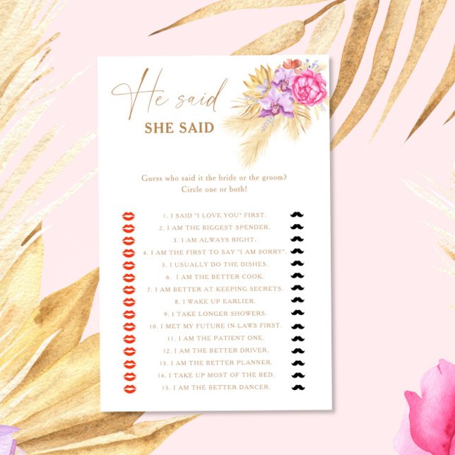 Boho Pampas Floral Er sagte, sie sagte Bridgame (Von Creator hochgeladen)