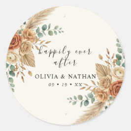 Boho Pampas Floral Hochzeit Klassischer Rund Stick Runder Aufkleber