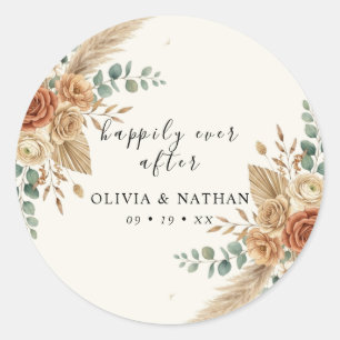 Boho Pampas Floral Hochzeit Klassischer Rund Stick Runder Aufkleber