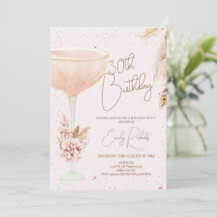 Boho Pampas Floral und Glass zum Geburtstag Einladung