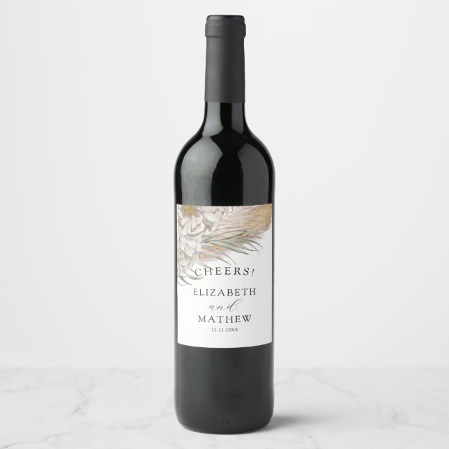 Boho Pampas & Florale Hochzeit  Weinetikett (Vorderseite)