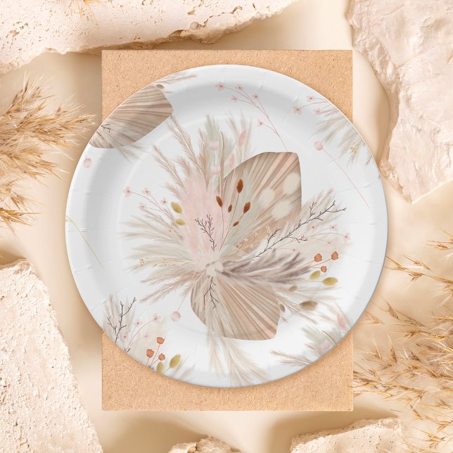 Boho Pampas getrocknetes Gras Wasserfarbmuster Wüs Pappteller (Boho pampas dried grass watercolor pattern desert paper plates)